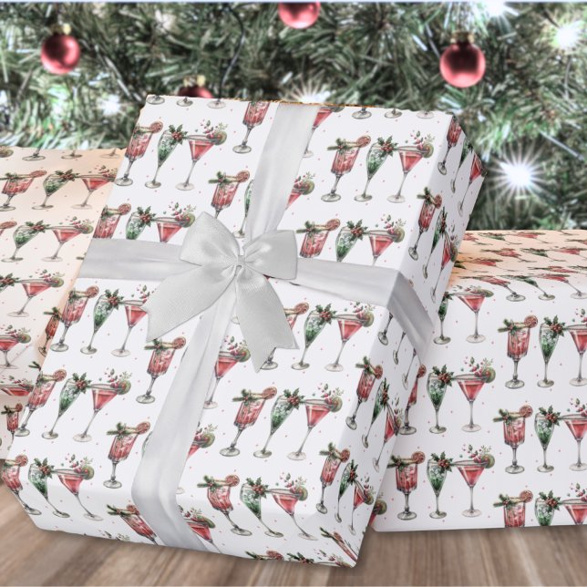 Christmas Cocktail Holiday Wrapping Paper (Cute Christmas Cocktail Pattern Wrapping Paper )