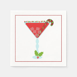 Christmas Cocktail Napkin with martini, olive and