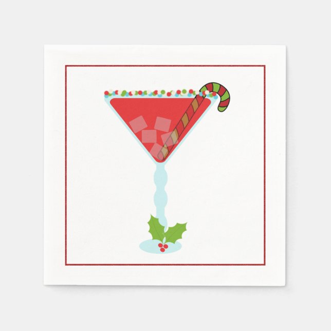 Christmas Cocktail Napkin with martini, olive and (Front)
