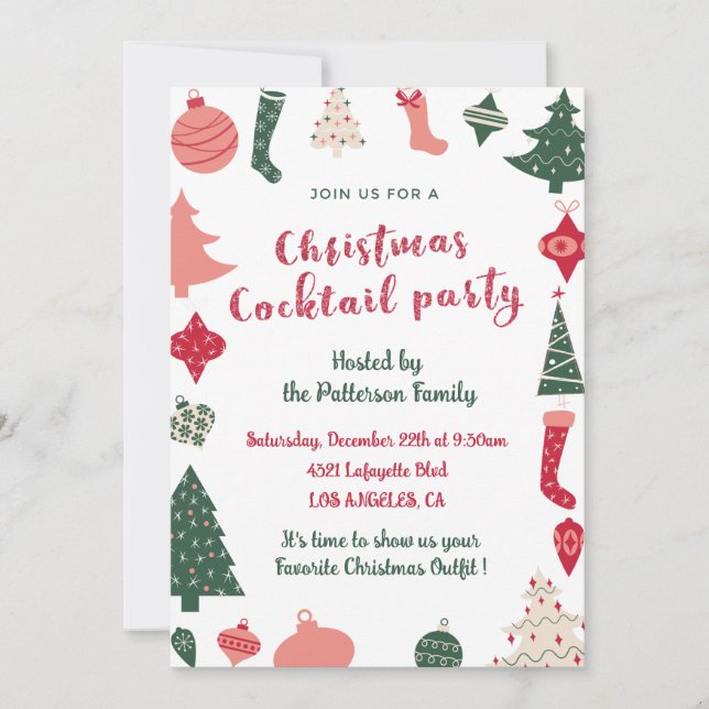 Christmas Cocktail Party Christmas Pattern  Invitation (Front)