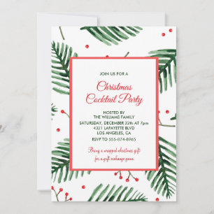 Christmas Cocktail Party Elegant Evergreen Invitation