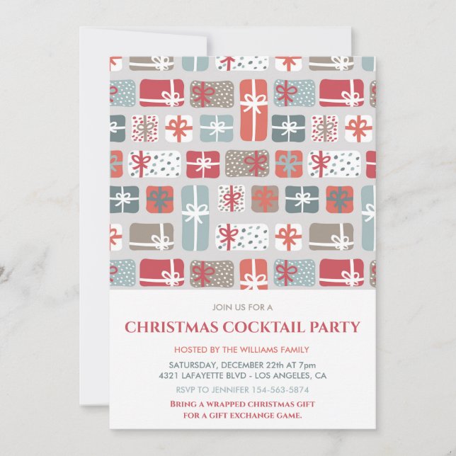 Christmas Cocktail Party invitation Gifts Pattern (Front)