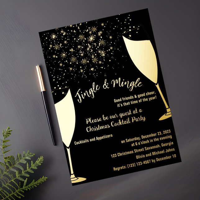 Christmas Cocktail Party Invitation Gold and black (Creator Uploaded)