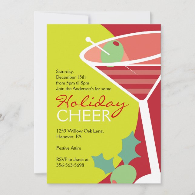 Christmas Cocktail Party Invitations with Martini (Front)
