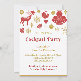 Christmas Cocktail Party Invite Gold Red Nordic