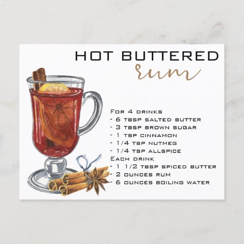 Christmas Cocktail Recipe Hot Buttered Rum Postcard