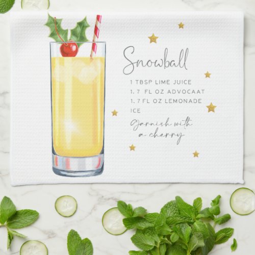 Christmas Cocktail Snowball Recipe Watercolor Kitchen Towel