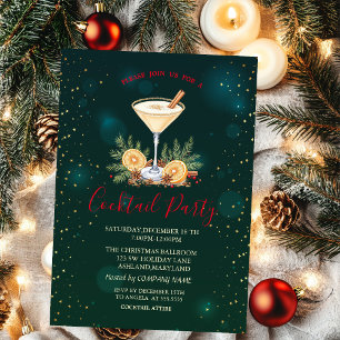 Christmas Cocktail Stars Green Christmas Invitation