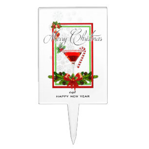 Christmas Cocktail Watercolor Art Cake Topper