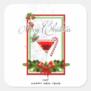 Christmas Cocktail Watercolor Art Square Sticker