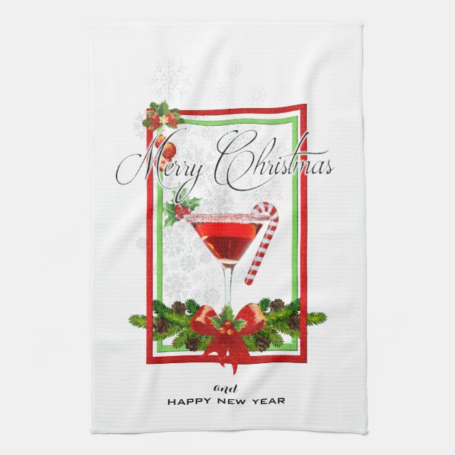 Christmas Cocktail Watercolor Art Towel (Vertical)