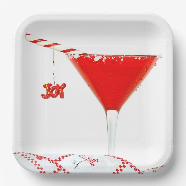 Christmas Cocktail with Candy Cane  Paper Plates (Front)