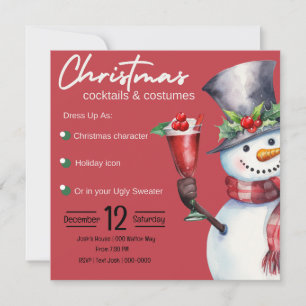 Christmas Cocktails and Costumes with Snowman Invitation