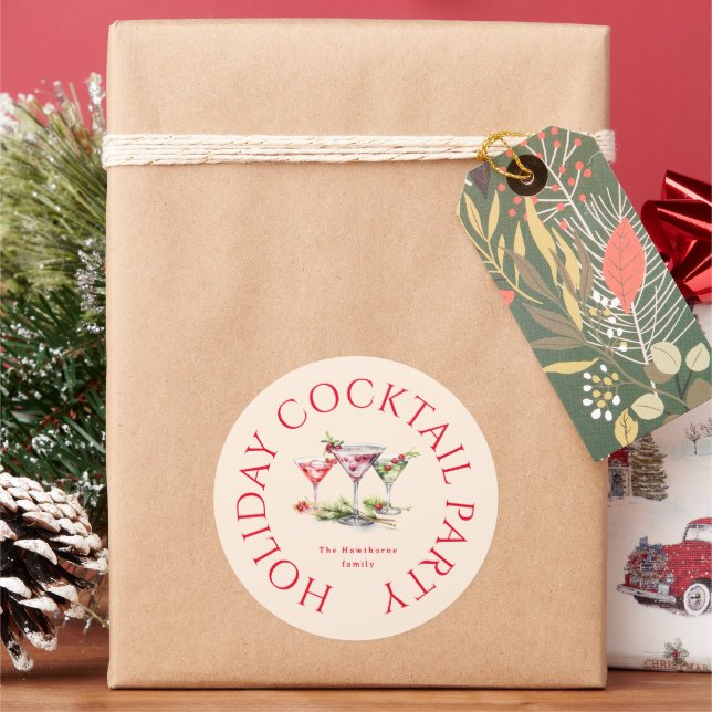 Christmas Cocktail's Elegant Party Classic Round Sticker (Holiday)