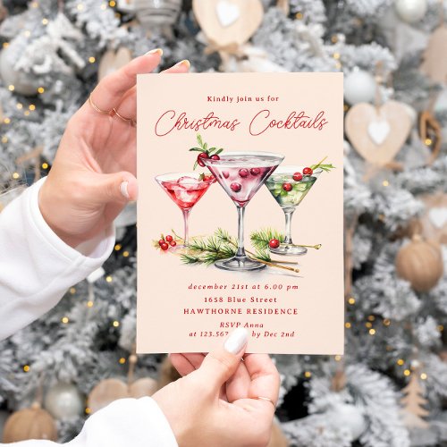 Christmas Cocktails Elegant Party Invitation