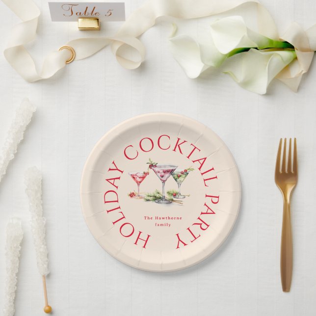 Christmas Cocktail's Elegant Party Paper Plates (Wedding)