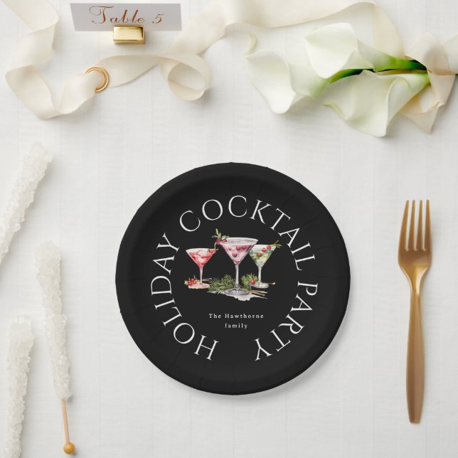 Christmas Cocktail's Elegant Party Paper Plates (Wedding)