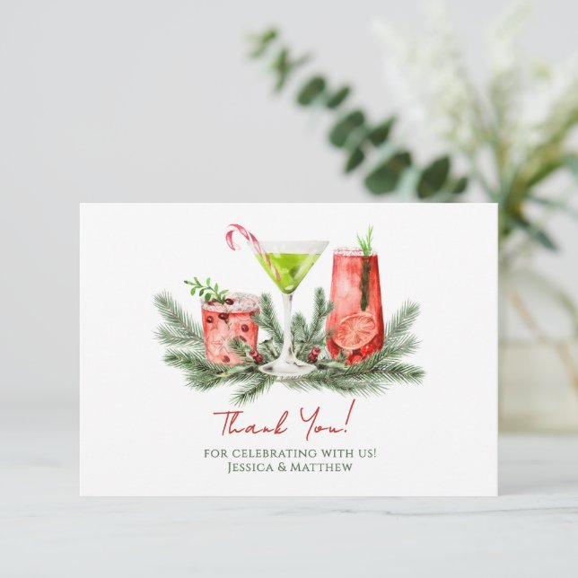Christmas Cocktails Festive Holiday Party  Thank You Card (Standing Front)