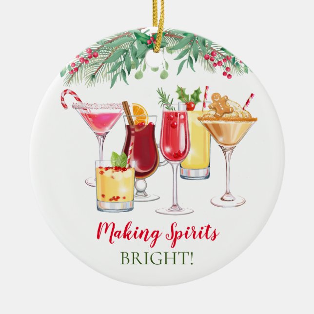 Christmas Cocktails Holiday  Ceramic Ornament (Front)