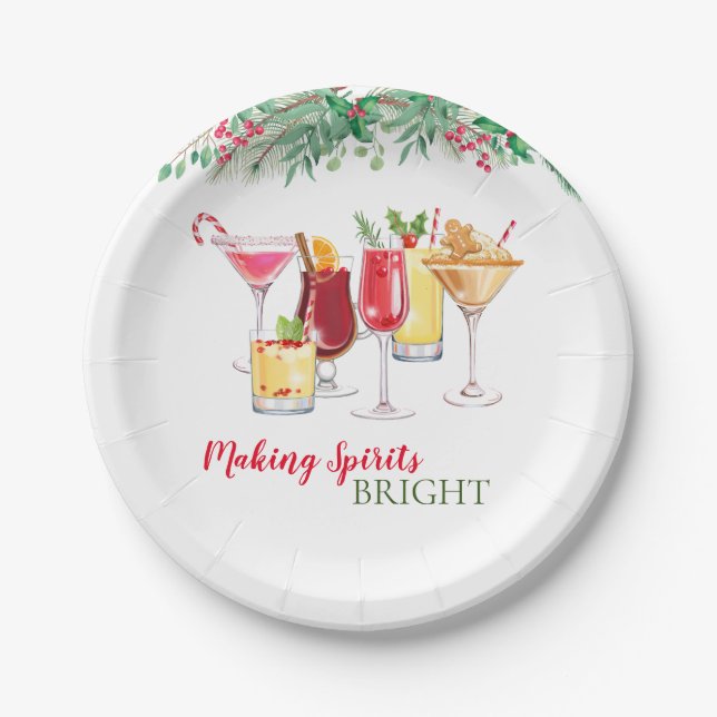 Christmas Cocktails Holiday Party  Paper Plates (Front)