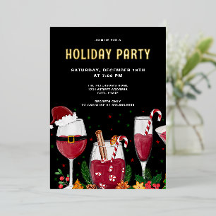 Christmas Cocktails Holiday Party Real Gold Foil Invitation