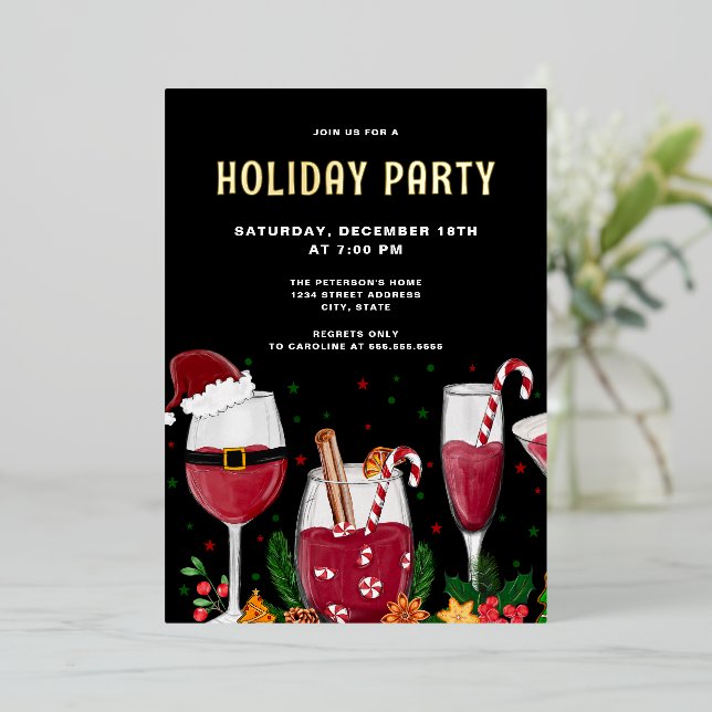 Christmas Cocktails Holiday Party Real Gold Foil Invitation (Standing Front)