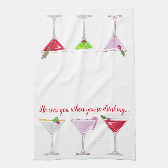 Christmas Cocktails Humorous Quote Kitchen Towel (Vertical)