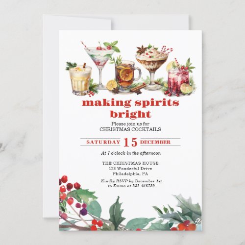 Christmas Cocktails Party Making spirits bright Invitation