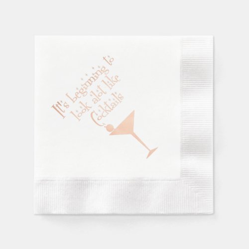 Christmas Cocktails Retro 50s Rose Gold Motif Napkins