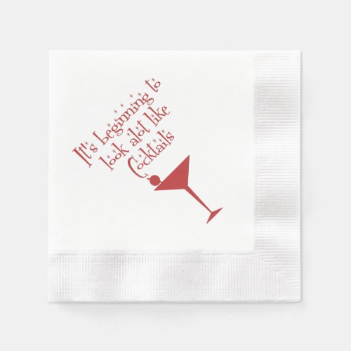 Christmas Cocktails Retro 50s Style Holly Red  Napkins
