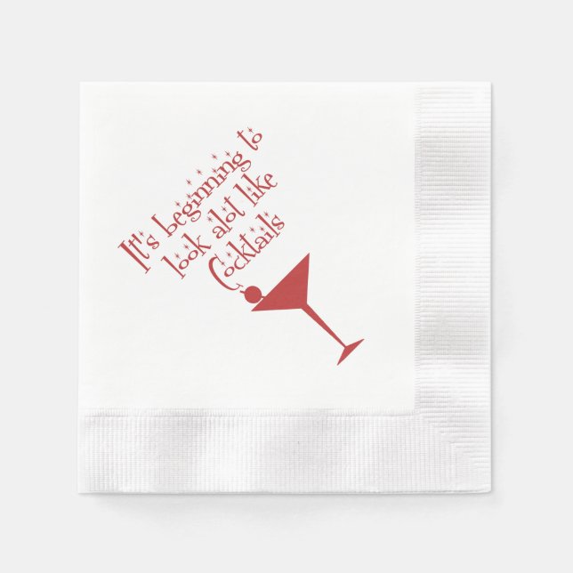Christmas Cocktails Retro 50s Style Holly Red  Napkins (Front)
