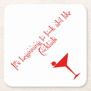 Christmas Cocktails Retro 50s Style Paper Napkins Square Paper Coaster