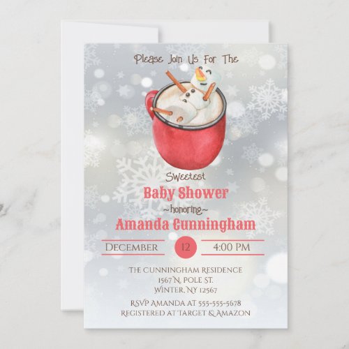 Christmas Cocoa and Snowman Baby Shower Invitation