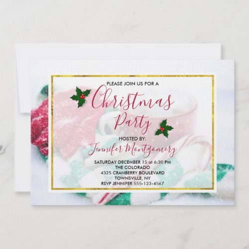 Christmas Cocoa Candy Cane Scarf  Mitts Party Invitation