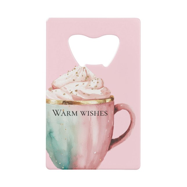 Christmas Cocoa Gold Blush Pink Mint Warm Wishes Credit Card Bottle Opener (Front)