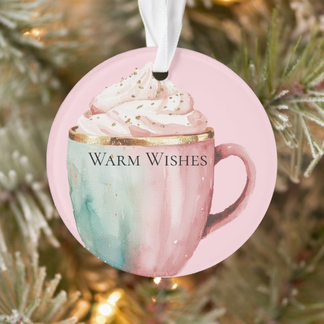 Christmas Cocoa Gold Blush Pink Mint Warm Wishes Ornament (Tree)