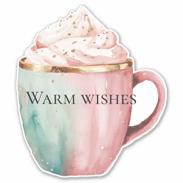 Christmas Cocoa Gold Blush Pink Mint Warm Wishes Sticker (Front)
