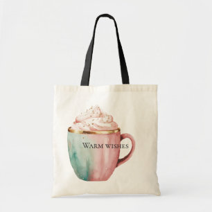 Christmas Cocoa Gold Blush Pink Mint Warm Wishes Tote Bag