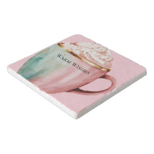 Christmas Cocoa Gold Blush Pink Mint Warm Wishes Trivet