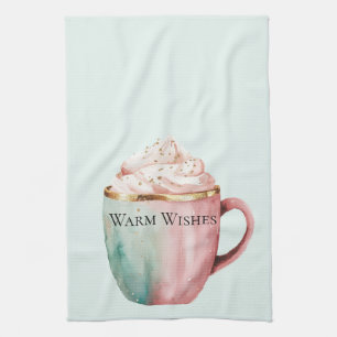 Christmas Cocoa Gold Pink Mint Warm Wishes Kitchen Towel