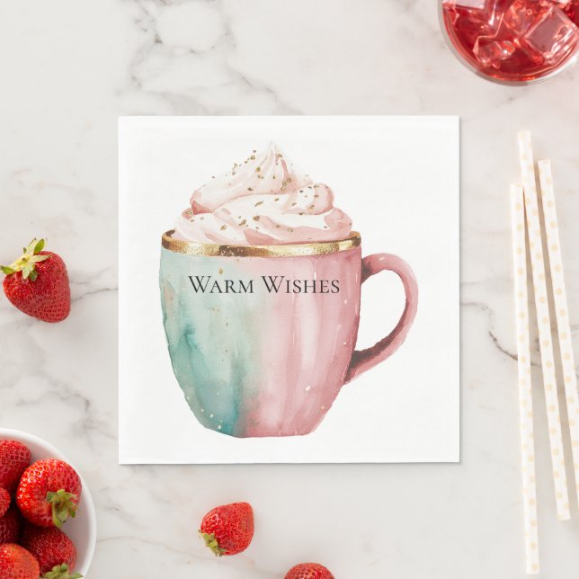 Christmas Cocoa Gold Pink Mint Warm Wishes Napkins (Insitu)