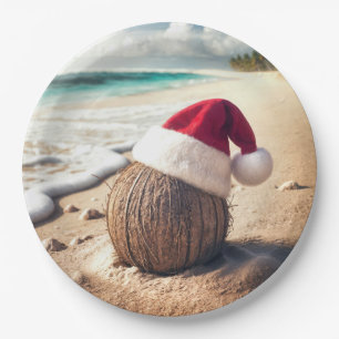 Christmas Coconut With Santa Hat Paper Plates