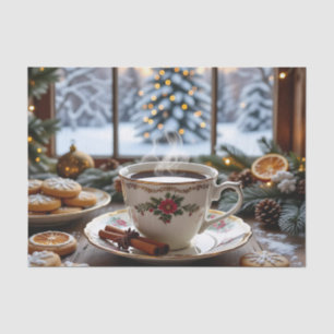 Christmas Coffee and Cookies Winter Window Scene Tissue Paper