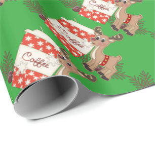 Christmas coffee and reindeer wrapping paper