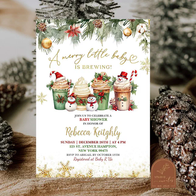 Christmas Coffee Baby is Brewing Invitation | Zazzle