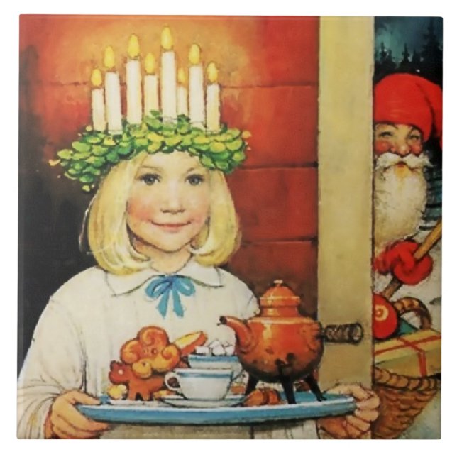 “Christmas Coffee” by Jenny Nystrom Ceramic Tile (Front)