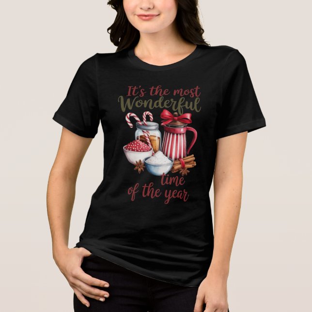 Christmas Coffee & Candy Cane Illustration  Tri-Blend Shirt (Front)