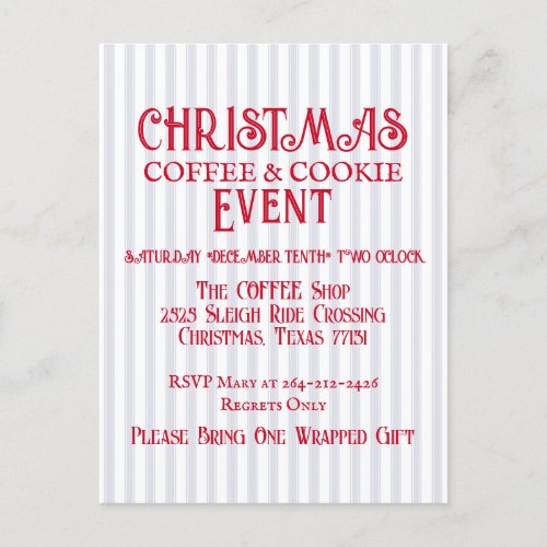 Christmas Coffee  Cookie Faded Stripe Invitation Postcard