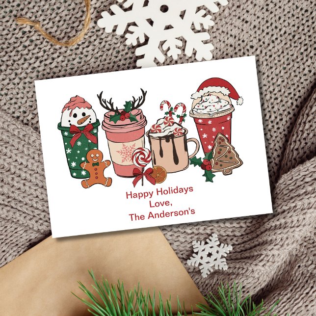 Christmas Coffee Cookies Personalized Holiday Card (Christmas festive coffee and drinks holiday card. Printed or Digital instant download)