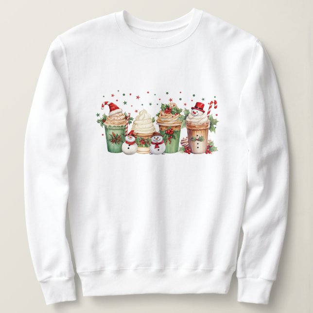 Christmas Coffee Cups Holiday Festive Drinks Sweatshirt (Design Front)